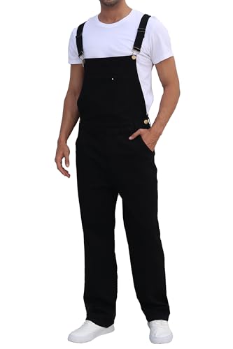 UMESOUL Men's Denim Bib Overalls Fashion Slim Fit Stretchy Adjustable Straps Boot Cut Jeans Jumpsuit, Black, 38