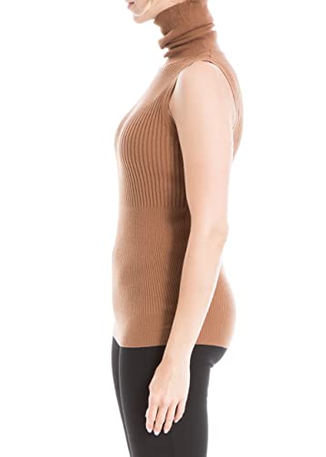 Max Studio Women's Sleeveless Ribbed Turtle Neck Sweater, Vicuna, Medium #TOP1
