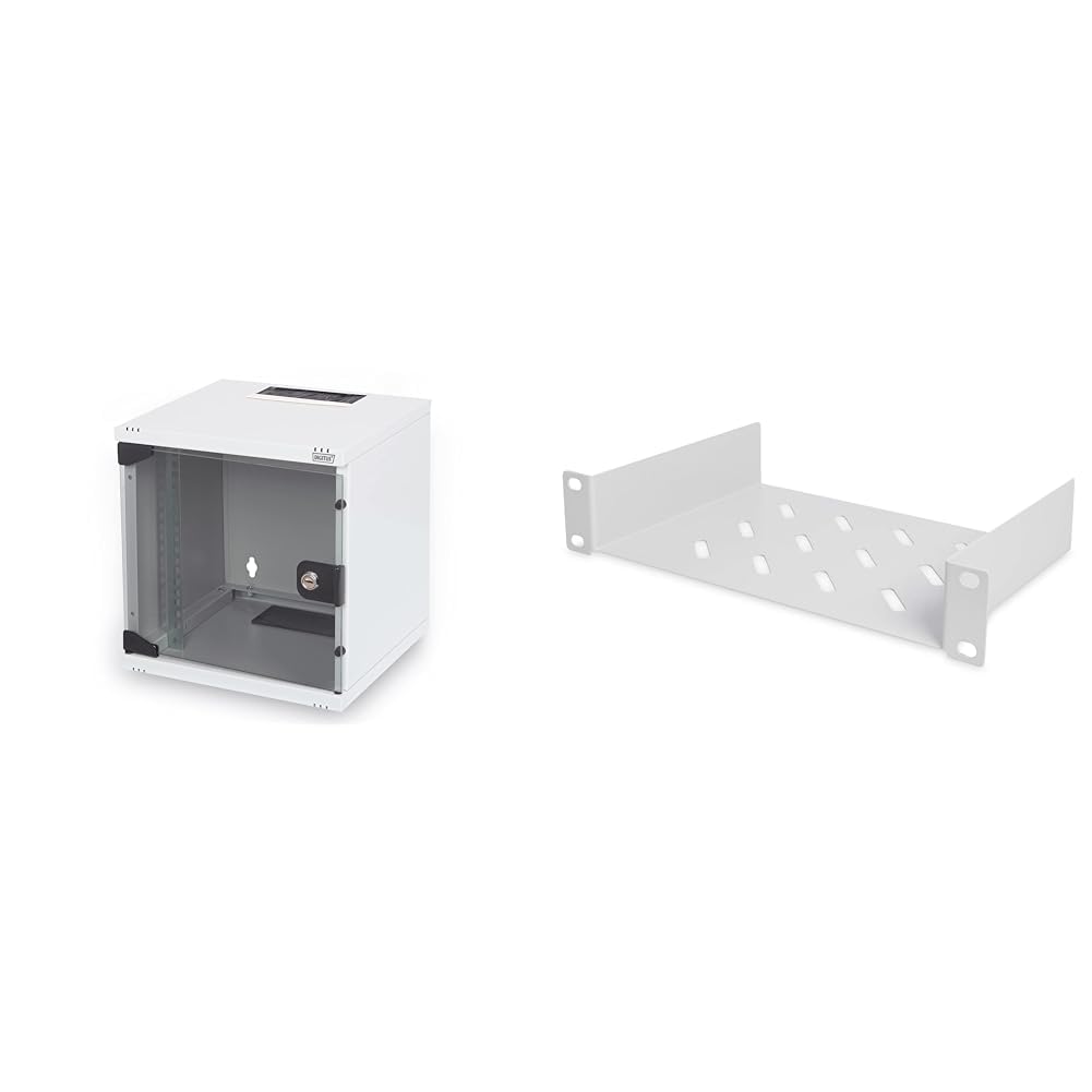 DIGITUS Netzwerk-Schrank 10-Zoll - 6HE - Wandmontage - HxBxT 330x312x300mm & Fachboden - 1HE - 10-Zoll (254 mm) - Für Netzwerk-Schrank - 150 mm Tief - Perforiertes Stahl-Blech - Grau