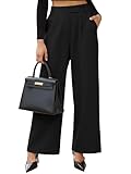 ZAFUL Womens Wide Leg Dress Work Pants Business Casual Flowy Trousers High Elastic Waisted Pleaded Stretchy Slacks Teacher Clothing Fall Outfits with Pockets 2025 Black Small