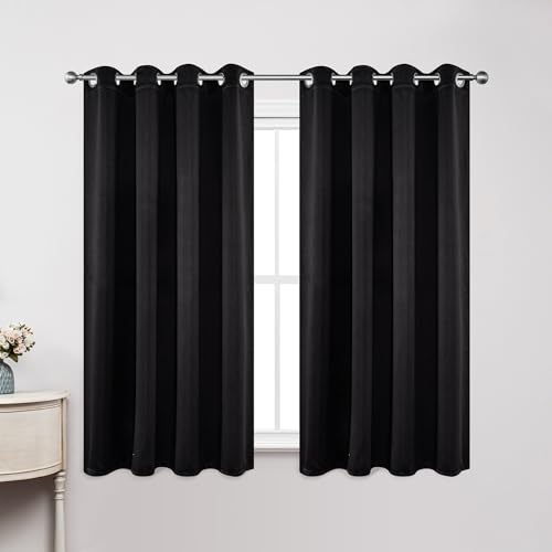Joydeco Blackout Curtains 63 Inch Length 2 Panels Set, Thermal Insulated Long Curtains& Drapes 2 Burg, Room Darkening Grommet Curtains for Living Room Bedroom Window (W52 x L63 Inch, Black)