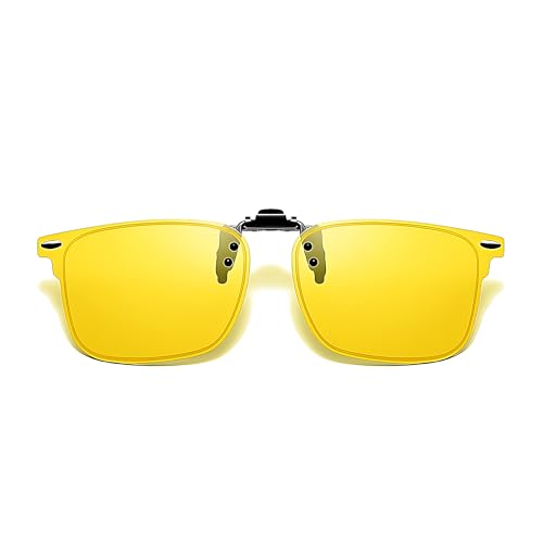 GLEXAL Night Vision Clip-On Sunglasses For Driving, Anti-Blue Light, Flip-Up Sun Shades - Unisex - Fits Over Prescription Glasses