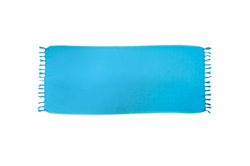 MANUMAR sarong opaco de mujer como minifalda (155x55cm) | toalla de playa pareo para niños con hebilla | tela ligera azul claro con flecos/borlas para niños | unicolor | bikini | bali