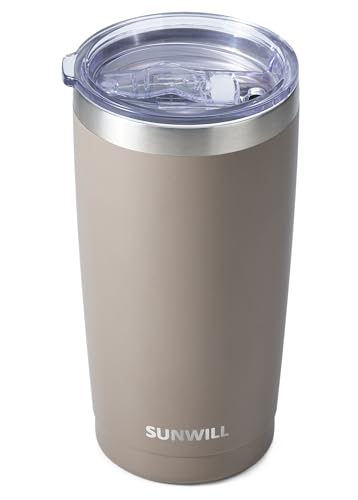 Image of SUNWILL Travel Coffee Tumbler 20 oz, Insulated Mug with Lid, Stainless Steel Cup for Outdoor, Powder Coated Taupe