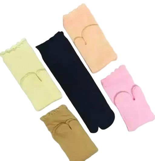 Trendy Girls' Cotton Blend Split Toe Ankle Socks | Soft & Breathable Summer Socks | Solid Black | Comfortable Daily | Pack of 5 Pairs Multi free size-picture-34