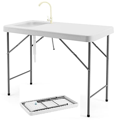 COSTWAY Mesa Plegbale Camping, Mesa Plegable 2 in 1 Multifuncional con Fregadero, Grifo Giratorio 360°,Tubo de Drenaje, Fregadero Camping para Jardín, Picnic 115 x 59 x 93,5 cm, 150 kg (Estilo 3)