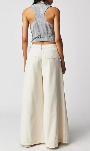 CHARTOU Women Baggy Denim Cargo Pants Jeans Y2k Wide Leg Pants Casual Oversized High Waisted Culottes with Pockets3