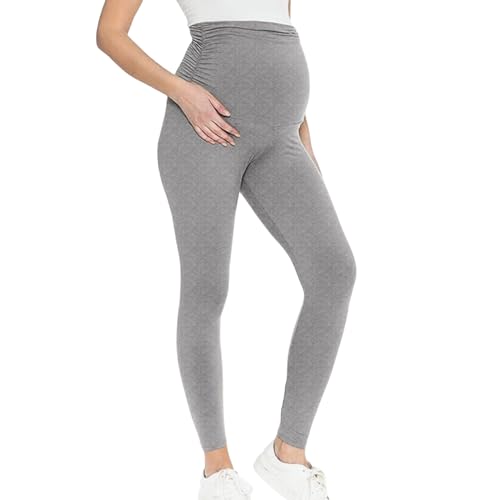 Qesulk Maternity Leggings for Women Over The Belly Leggings Full Length Buttery Soft Workout Active Wear Yoga Pregnancy Pants Gray