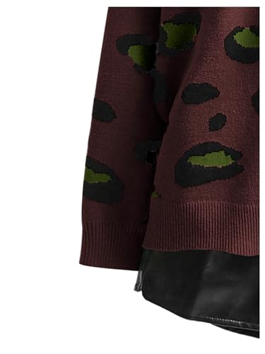 Image of WDIRARA Women's Leopard Tiger Print Cardigan V Neck Long Sleeve Color Block Button Down Sweater Outwear