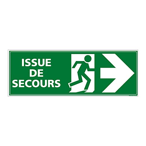 Panneau Issue de Secours Flèche Droite. Panneau Sortie de Secours. Autocollant Issue Secours Flèche Droite, PVC, Alu - 210 x 75 mm - Adhésif - Adhésif -