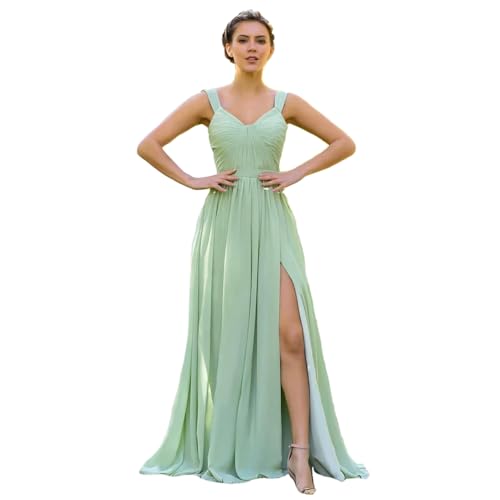 Minzgrün A-Linie V-Ausschnitt Bodenlang Chiffon Brautjungfernkleid (DE/NL/SE/PL, Numeric, 48, Plus, Regular, Mintgrün)