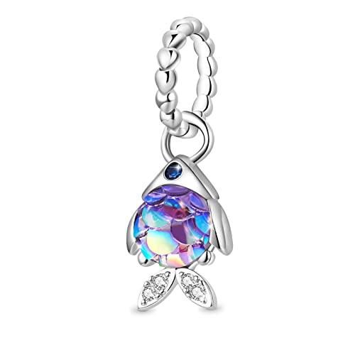 GNOCE Cheerful Fish Pendant Charms for Bracelet 925 Sterling Silver Dangle Glitter Resin & Clear Gemstones Charms For Women Mother's Day Gift