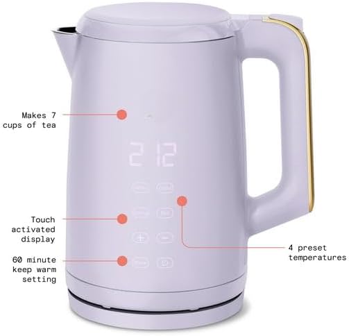 B'eautiful 1.7-Liter Electric Kettle 1500 W with One-Touch Activation, Lavender by Drew Barrymore