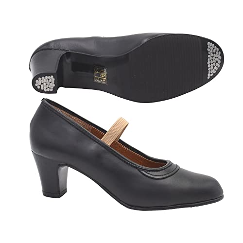 PASARELA - Zapatos de Baile Flamenco de Piel Negros con Clavos para Mujer Cuero Mujer Color: Negro Talla: 36