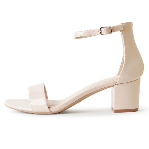 Image of J. Adams Daisy Heeled Sandals - Ankle Strap Low Block, Open Toe Dress Pumps, Chunky Heels - Dressy Shoes for Women - Bridal, Wedding, Summer Sandals
