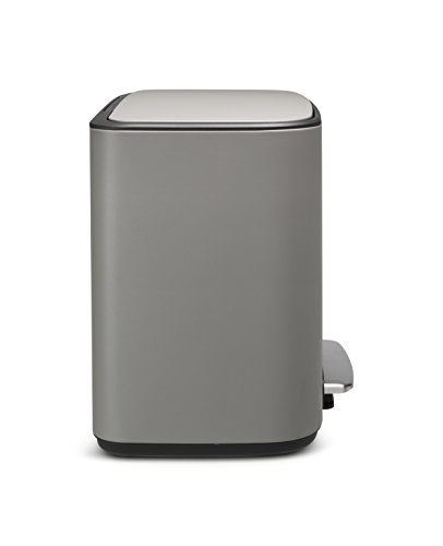 Image of Brabantia Bo Step-On Pedal Trash Can - 9.5 Gal Inner Bucket (Mineral Concrete Gray) Waste /Recycling Garbage Can, Removable Compartments + Free Bags