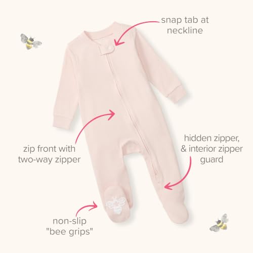 Image of Burt's Bees Baby unisex-baby Sleep & Play, Organic One-piece Romper-jumpsuit Pj, Zip Front Footed Pajama