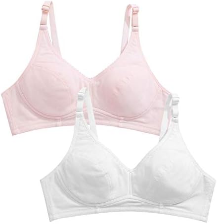 FEOYA Girls Training Cami Bra Slim Sports Bra Breathable Seamless Crop Bra Cotton Push Up Everyday Bra Wireless Adjustable Spandex Bra Soft Thin Molded Bra for Teenage 2 Pack White-Beige