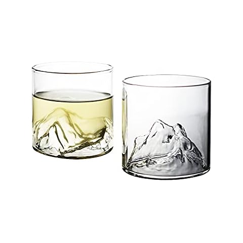 Vintage Japanese style Mountain Whiskey Glass,Set of 2 Rocks Glasses in Gift Box,Glass for Drinking Bourbon,Scotch,Cocktails or Tea,The art of drinking (LARGE) Cover