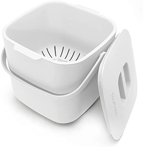 YourCasa® Kitchen Compost Bin with Lid - 1.85 Gallon - Countertop Composter for Organic Waste - Dishwasher Safe - Odour-Proof - Removable Inner Sieve - Indoor Trash Can Bucket Garbage (White)