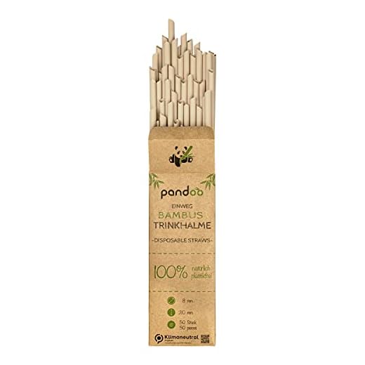 pandoo Pajitas Desechables, 50 Unidades, de bambú y Fibras Vegetales, 100% biodegradables, pajitas compostables