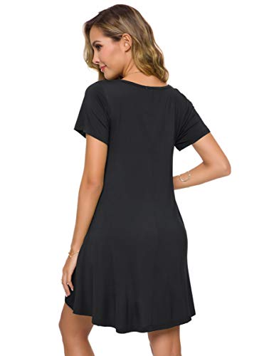 Zennilo Plus Size Casual T Shirt Dresses For Women Flowy Swing Tunic Dress Pockets A Black #TOP3