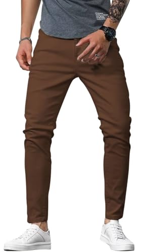 HUNGSON Mens Slim Fit Jeans Skinny Stretch Denim Pants for Men Straight Fit Dark Khaki