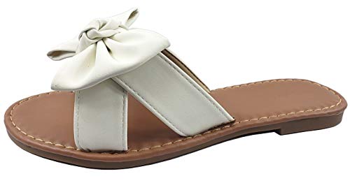 Image of Tiara Women's Bow Sandals, Slip On Flat Slides with Bow Detail | Cute Summer Sandals, Cushioned for All-Day Comfort - Great for Beach, Vacation & Everyday Wear