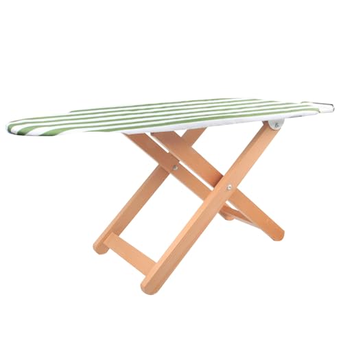 Solid Wood Foldable Ironing Board with Iron Rest, Two Height Adjustable Iron Board Small, Shoulder-Shaped Panel(Green)