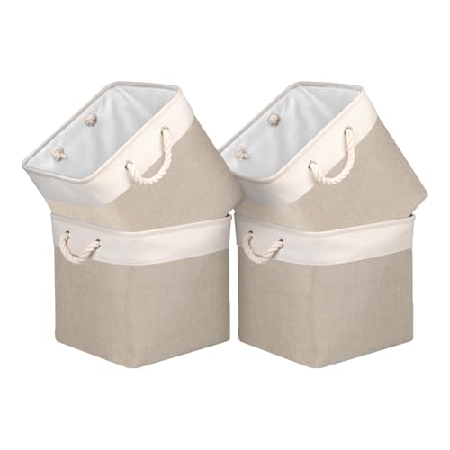 Univivi Fabric Storage Cubes 12 inch Cube Storage Bins with Rope Handles, Storage Baskets Cubes Organizer for Home Shelf Closet (White&Beige Brown , 4-Pack)