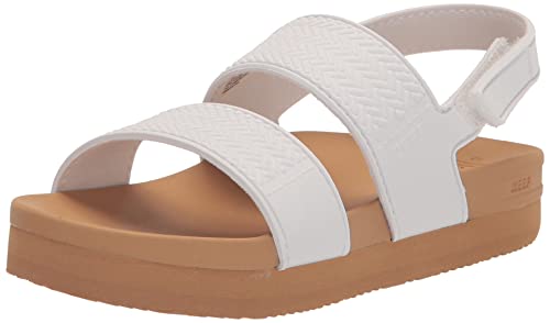 REEF Kids' Water Vista Platform Sandal, Water Friendly, Adjustable Strap, White/Tan, 5