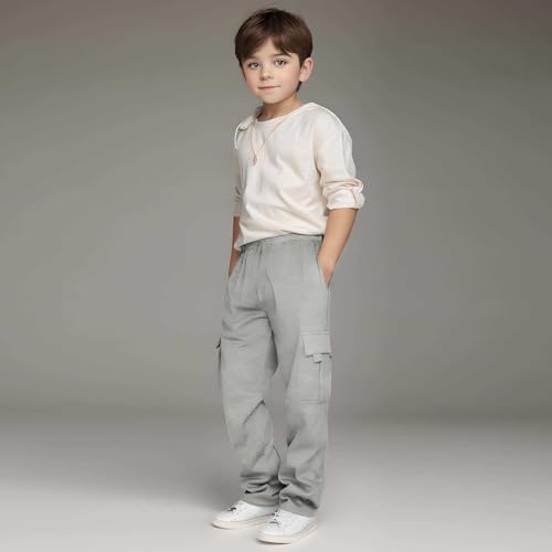 Boy's Baggy Sweatpants Straight Leg Jogger Bottoms Elastic Waist Athletic Cargo Pants Casual School Workout Pants2