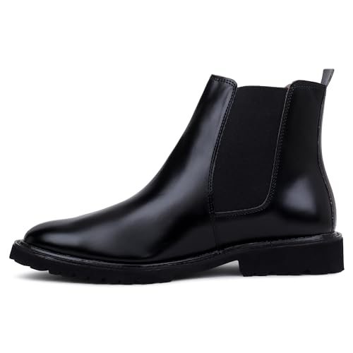 Image of LOZANO Leather Black Chelsea Boots for Men | High Ankle Boots, Soft Cushioned Insole, Slip-Resistance, Arch Support & Shock Absorption