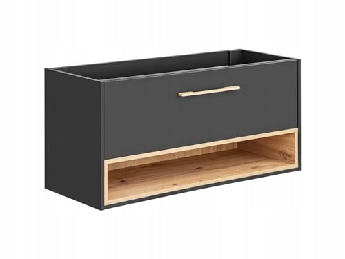 Muebles Slavic Mobile da bagno sospeso per lavabo da 120 cm, con cassetto e mensola, color grafite opaco/rovere – mobile da bagno