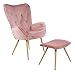 Fauteuil Albatros avec Tabouret York, Rose, Housse en Velours, confortablement rembourré, Fauteuil TV, Fauteuil rembourré