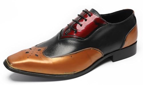 Santimon Mens Oxfords Casual Dress Leather Three Tone Formal Derby Wedding Prom Ballroom Halloween Fashion Western Walking Shoes for Men