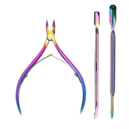 Juego de 1-5 cortaúñas de acero inoxidable, tijeras, alicates, quitacutículas, cuchillo de empuje, juego de manicura, color, 3 piezas, A, BH01