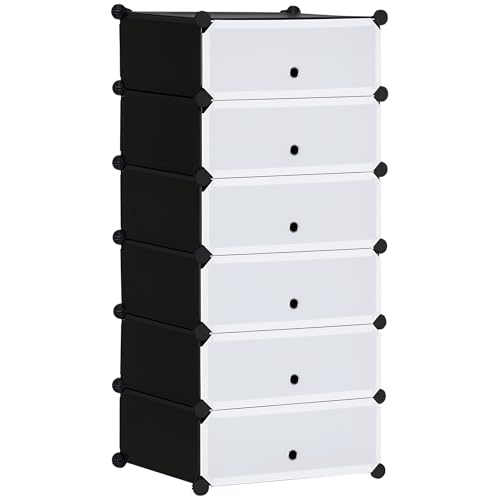 HOMCOM Armoire à chaussures modulable range chaussures meuble de rangement avec 6 cubes rectangulaires empilable en plastique capacité 12 paires 49 x 36,5 x...