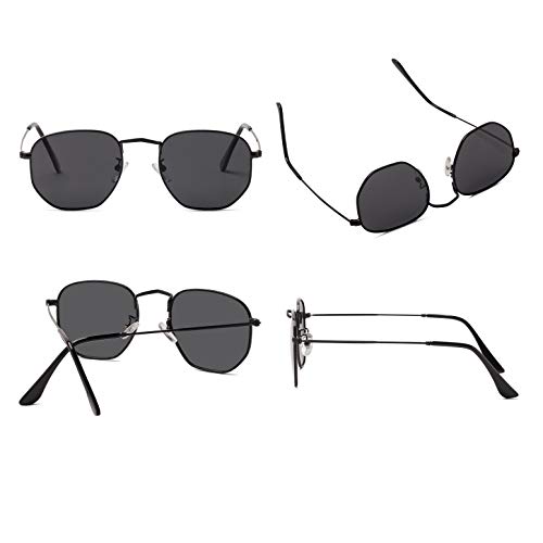 Image of Hipster Hexagonal Polarized Sunglasses Men Women Geometric Square Small Vintage Metal Frame Retro Shade Glasses