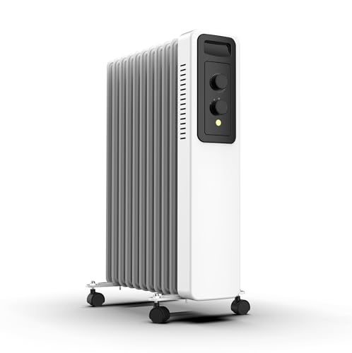 UNIVERSALBLUE Radiador Eléctrico de Aceite 2500W - Calefactor Bajo Consumo 11 Elementos Calefactores - Calienta Habitaciones hasta 25 m² - Termostato Ajustable - Portátil con Ruedas