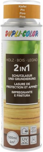 DUPLI-COLOR Holzschutzlasur Spray Kiefer 500 ml – 2-in-1 Grundierung und Lasur, Allwetterschutz, UV-Schutz, atmungsaktiv, für Holz innen und außen