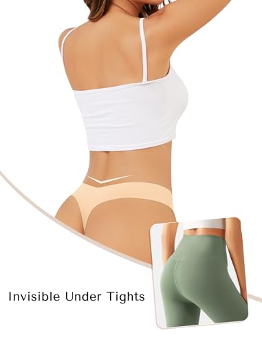 Image of voenxe Seamless Women Thongs,No Show Ladies Gym Comfy Invisible Underwear | Comfortable Soft Panties,Low Rise Laser Cut Workout No Seam Athletic Undies for Sports Running Exercise,5 Pack