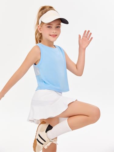 Image of Haloumoning Girls Athletic Tank Tops Kids Sleeveless Crop Tops Mesh Back Workout Cute Sports Shirts 5-14 Years