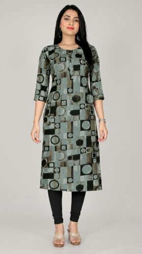 Image of Women's Printed Poly Crepe Straight Kurti | Comfortable Regular Fit | Stylish Ethnic Kurta for Daily & Office Wear
