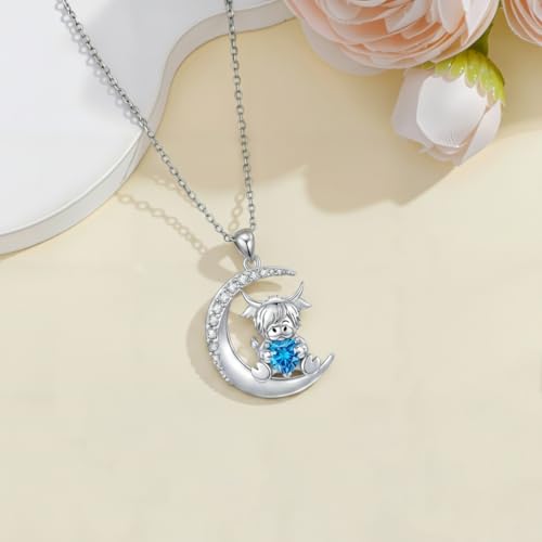 Image of PROESS Animal Birthstone Necklace 925 Sterling Silver Otter /Axolotl /Hippo /Elephant /Dachshund /Monkey /Red Panda Pendant Necklace Animal Birthstone Jewelry Gifts for Women