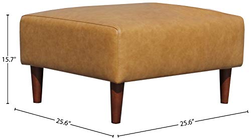 Amazon Brand – Rivet Ava Mid-Century Modern Leather Ottoman, 25.6"W X 15.7"H, Caramel #TOP2