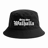 Sieg oder Walhalla Anglerhut | Wikinger Bucket Hat & Mütze mit Odin Motiv – Germanen Style Fischerhut für Männer – Unisex Valhalla Streetwear für Szene & Festival