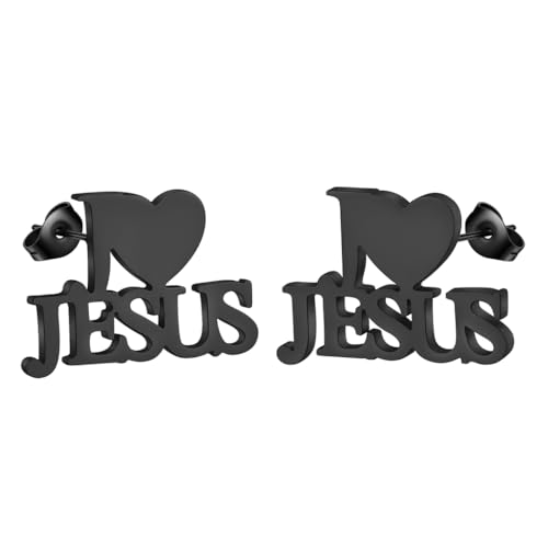 I Love Jesus Orecchini religiosi a forma di cuore per donne uomini Hollow Faith Jewelry Gift, Acciaio inossidabile