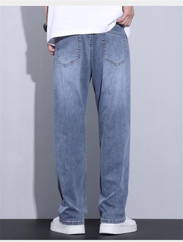 Hndudnff Men Thin Straight Jeans with Pockets Pants Comfortable Stretch Casual Denim Trousers2