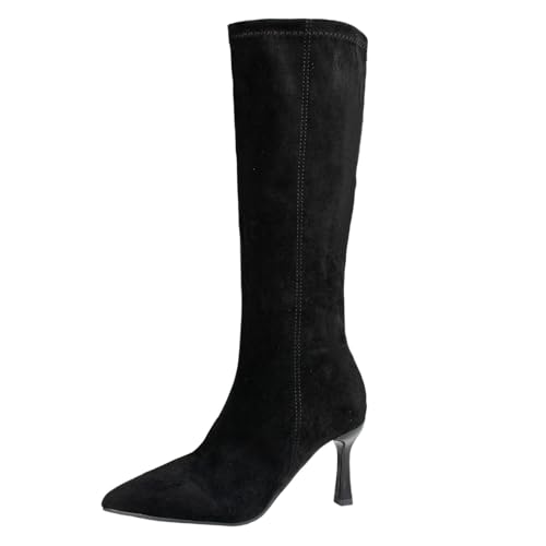 NUSGEAR Botas De Tacón De Aguja Con Bota Largas Sexy Stiletto Boots De Mujer De Pantorrilla Ancha Ancha Para Mujer, Tacón Alto Fino, Punta Puntiaguda, Botas De Tobillo De Manga Corta